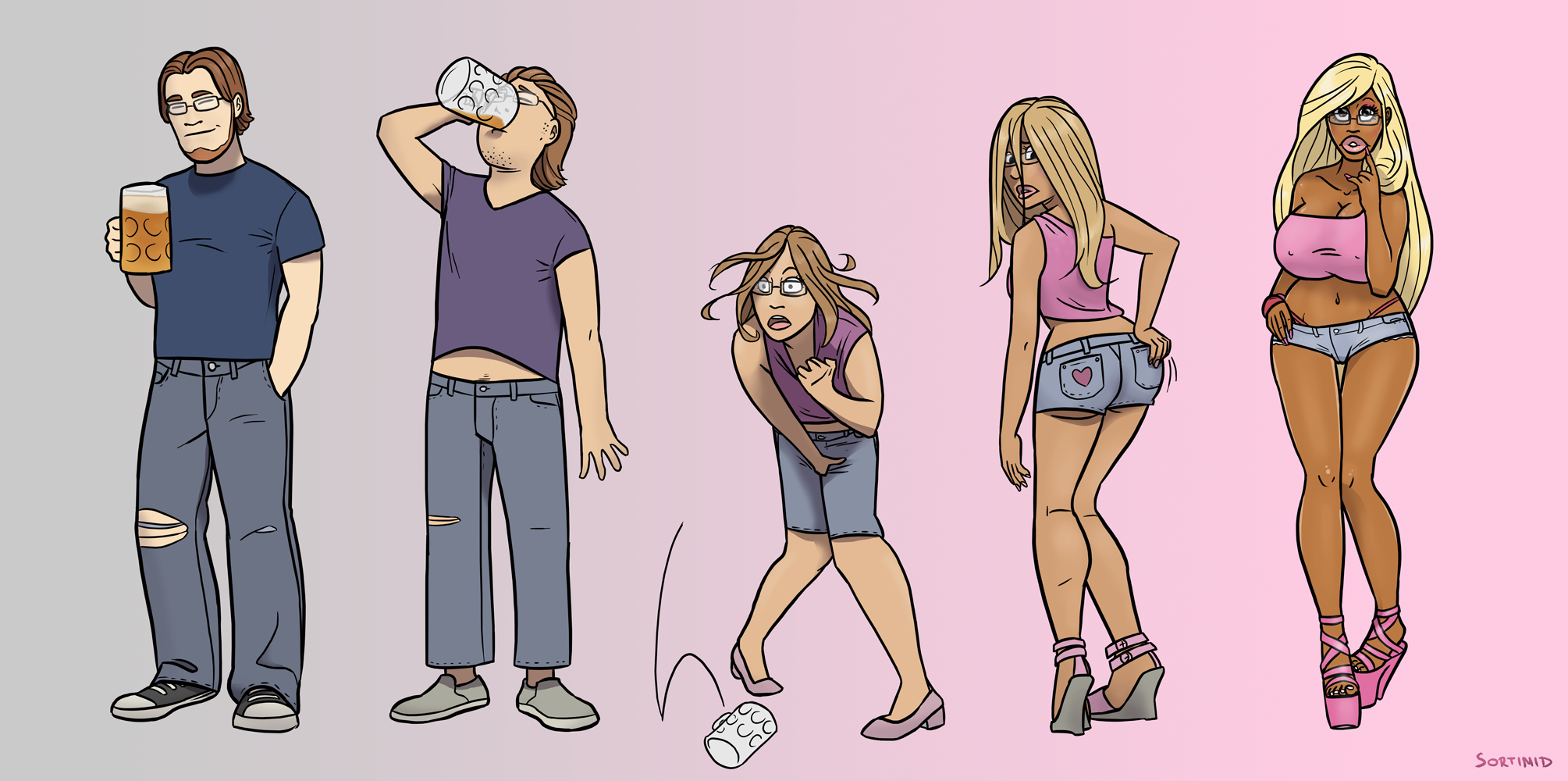 Male to female transformation cartoon