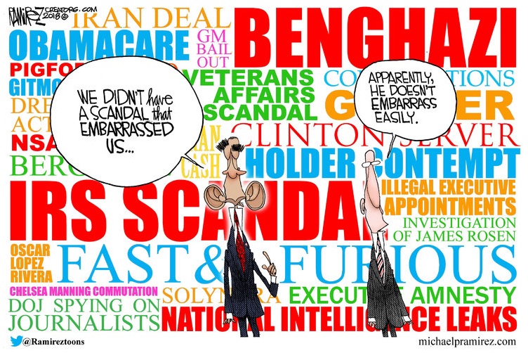 obama says no embarrassing scandals - doesn't embarrass easily - ramirez.jpg